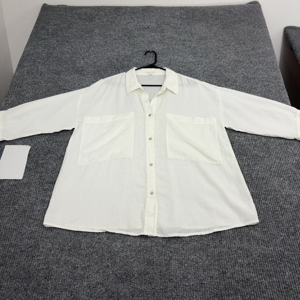 Eileen Fisher Shirt Womens L White Linen Blend Oversized Button Down Minimalist